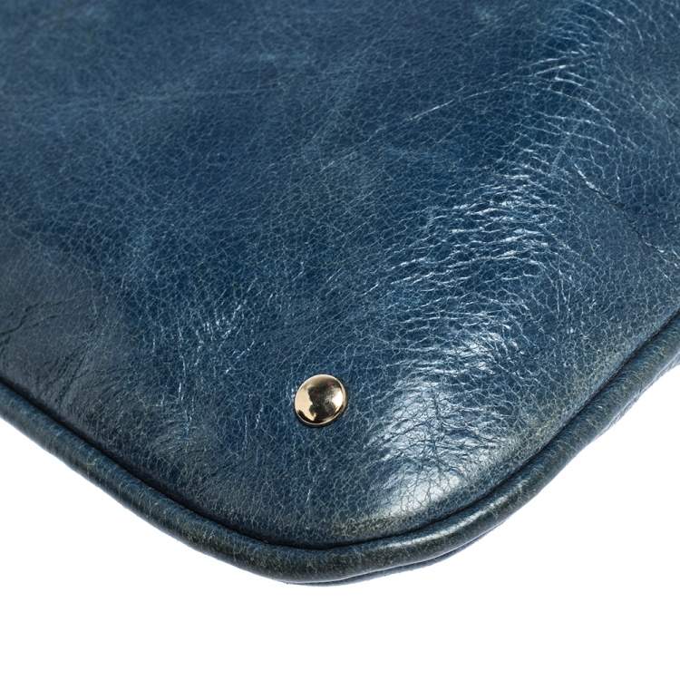 Pre Owned Roberto Cavalli Blue Leather Pochette Bag