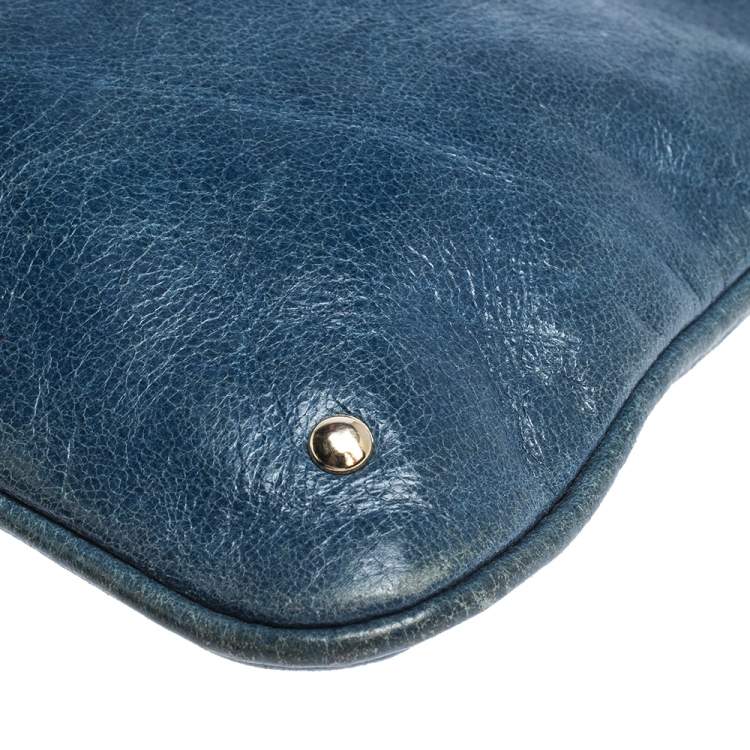 Pre Owned Roberto Cavalli Blue Leather Pochette Bag