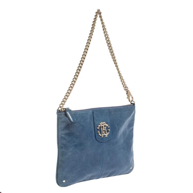 Pre Owned Roberto Cavalli Blue Leather Pochette Bag