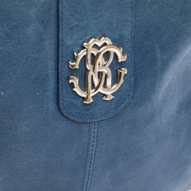 Pre Owned Roberto Cavalli Blue Leather Pochette Bag