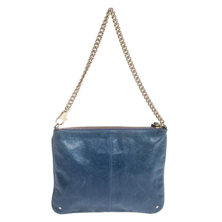 Pre Owned Roberto Cavalli Blue Leather Pochette Bag