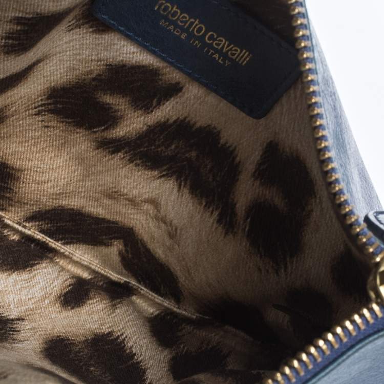 Pre Owned Roberto Cavalli Blue Leather Pochette Bag