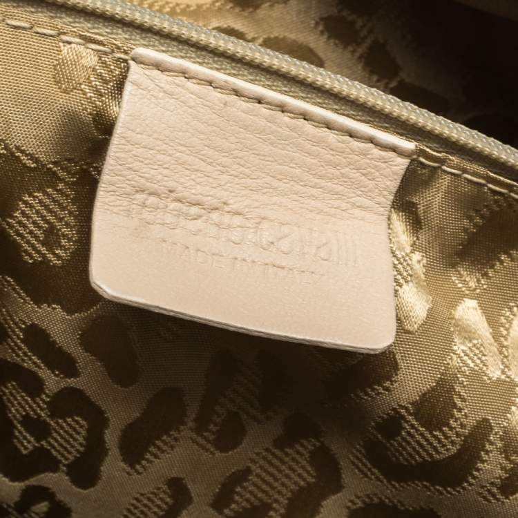 Pre Owned Roberto Cavalli Cream Leather Studded Fringe Hobo