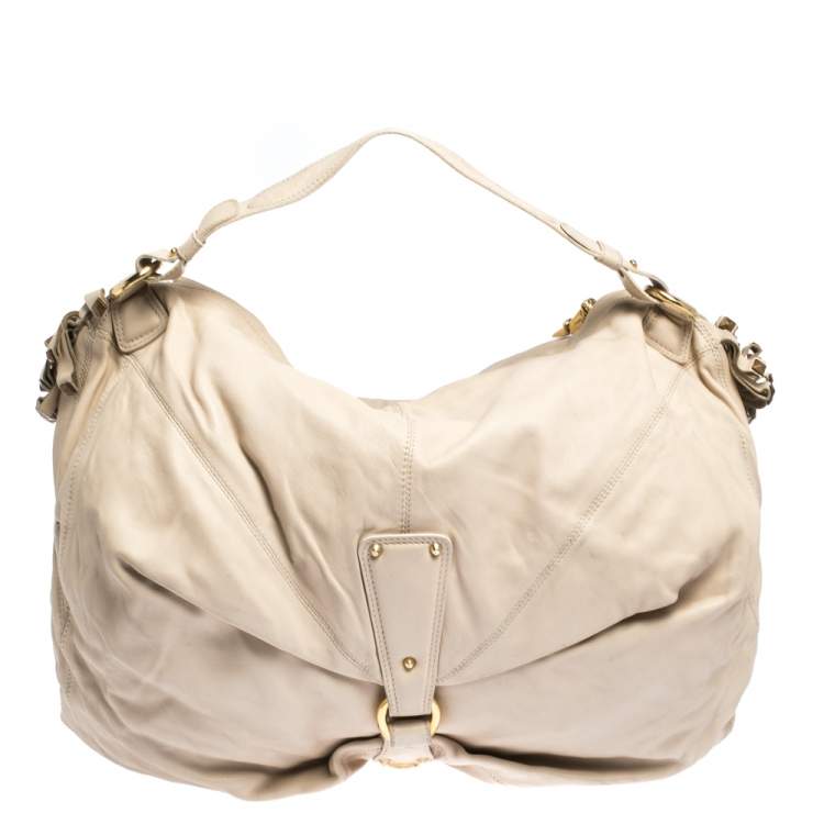 Pre Owned Roberto Cavalli Cream Leather Studded Fringe Hobo