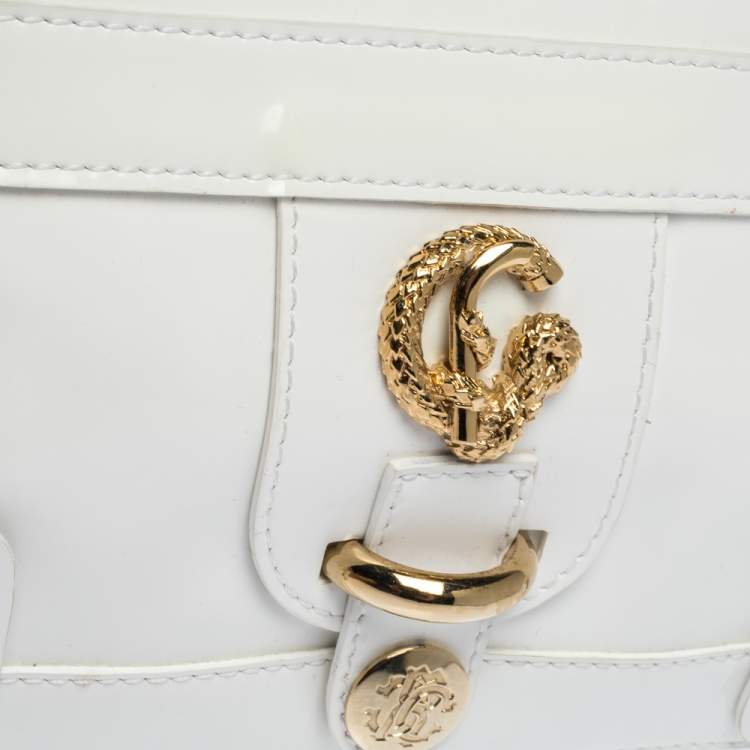 Pre Owned Roberto Cavalli White Patent Leather Pouch