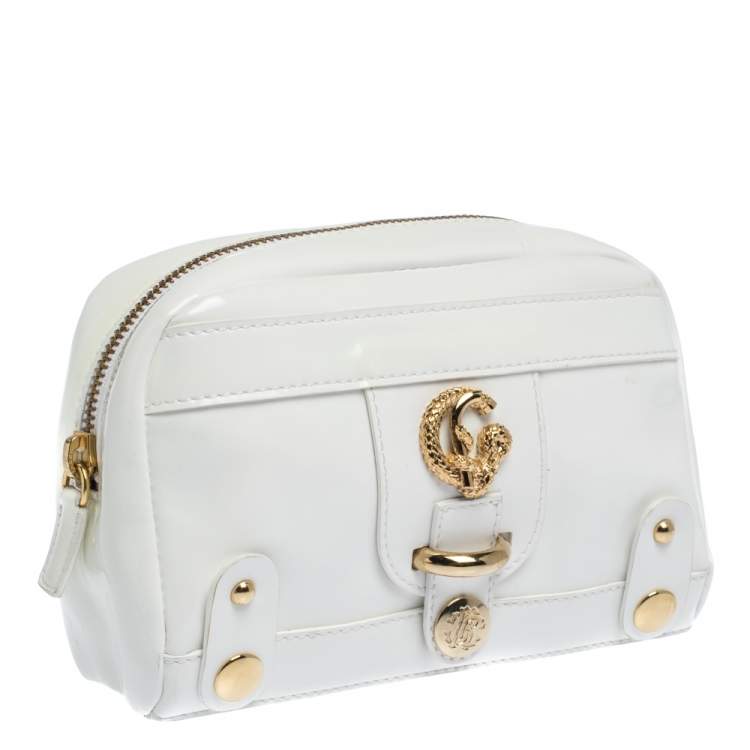 Pre Owned Roberto Cavalli White Patent Leather Pouch