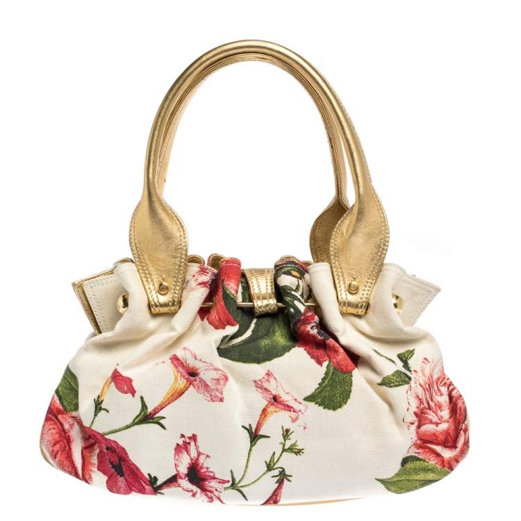 Pre Owned Roberto Cavalli Multicolor Floral Print Canvas and Leather Satchel