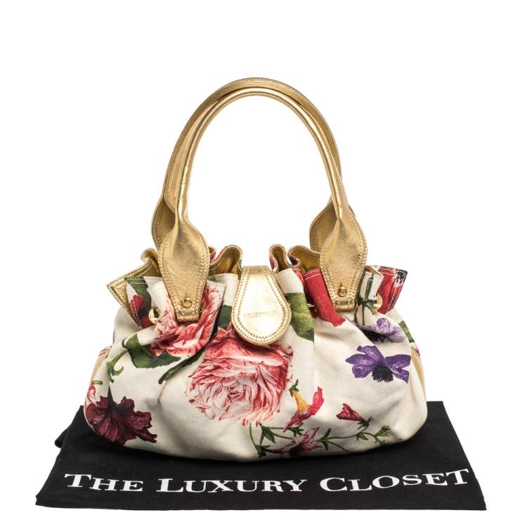 Pre Owned Roberto Cavalli Multicolor Floral Print Canvas and Leather Satchel