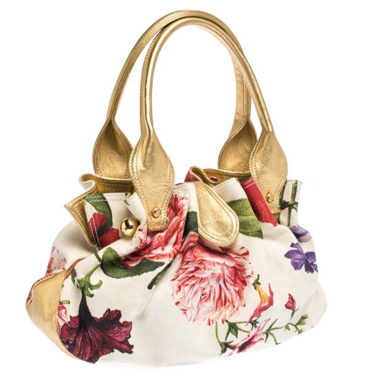 Pre Owned Roberto Cavalli Multicolor Floral Print Canvas and Leather Satchel