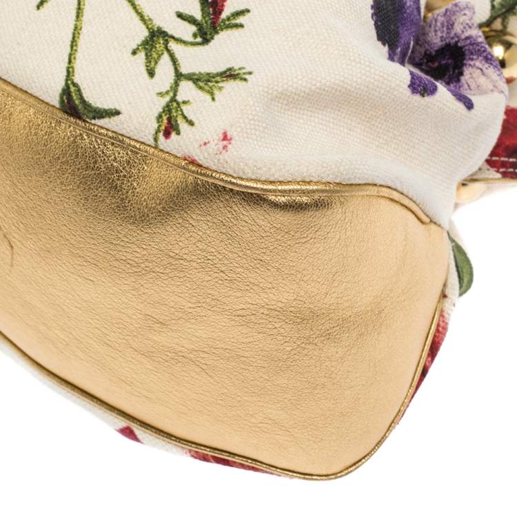 Pre Owned Roberto Cavalli Multicolor Floral Print Canvas and Leather Satchel