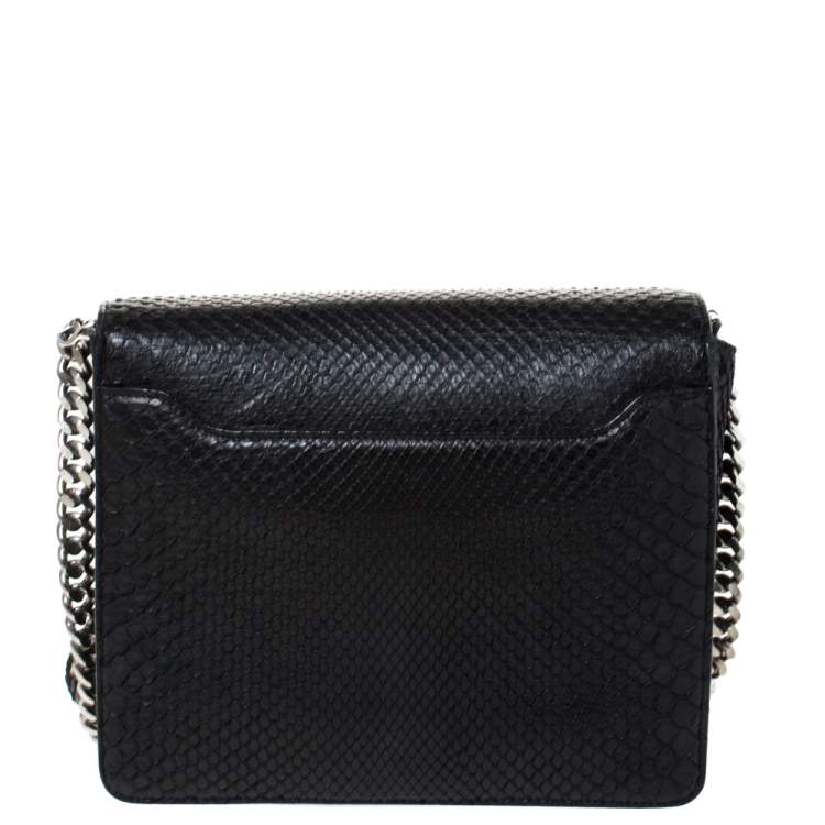 Pre Owned Roberto Cavalli Black Python Hera Flap Shoulder Bag