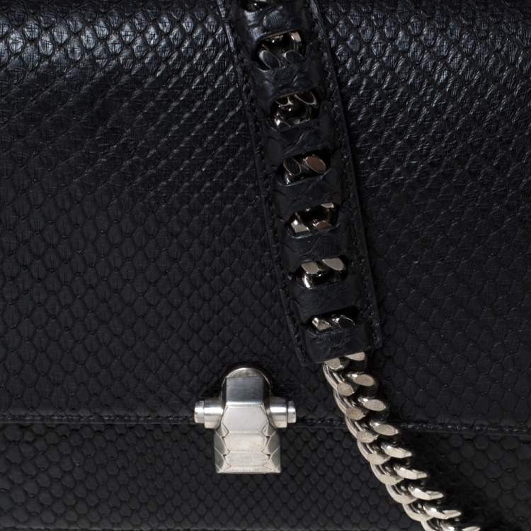 Pre Owned Roberto Cavalli Black Python Hera Flap Shoulder Bag