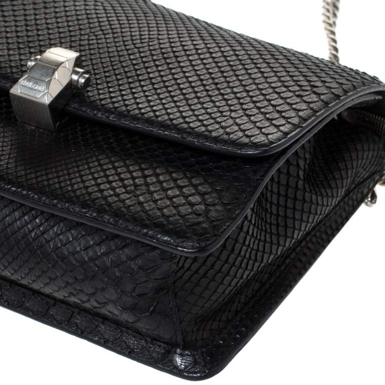 Pre Owned Roberto Cavalli Black Python Hera Flap Shoulder Bag