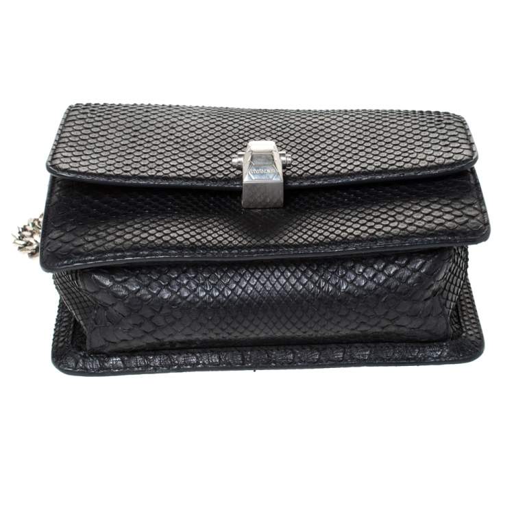 Pre Owned Roberto Cavalli Black Python Hera Flap Shoulder Bag