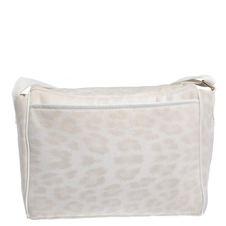 Pre Owned Roberto Cavalli Light Cream Leopard Print Cotton Flap Messenger Bag