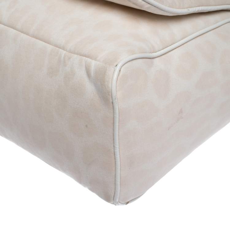 Pre Owned Roberto Cavalli Light Cream Leopard Print Cotton Flap Messenger Bag