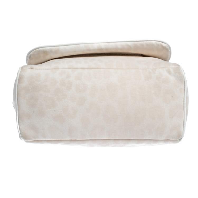 Pre Owned Roberto Cavalli Light Cream Leopard Print Cotton Flap Messenger Bag