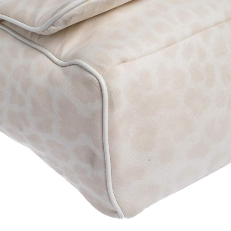 Pre Owned Roberto Cavalli Light Cream Leopard Print Cotton Flap Messenger Bag