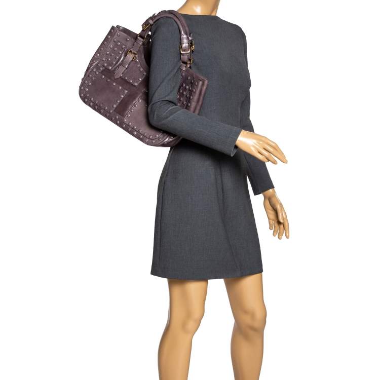 مملوكة مسبقًا Roberto Cavalli Grey Leather Studded Satchel 