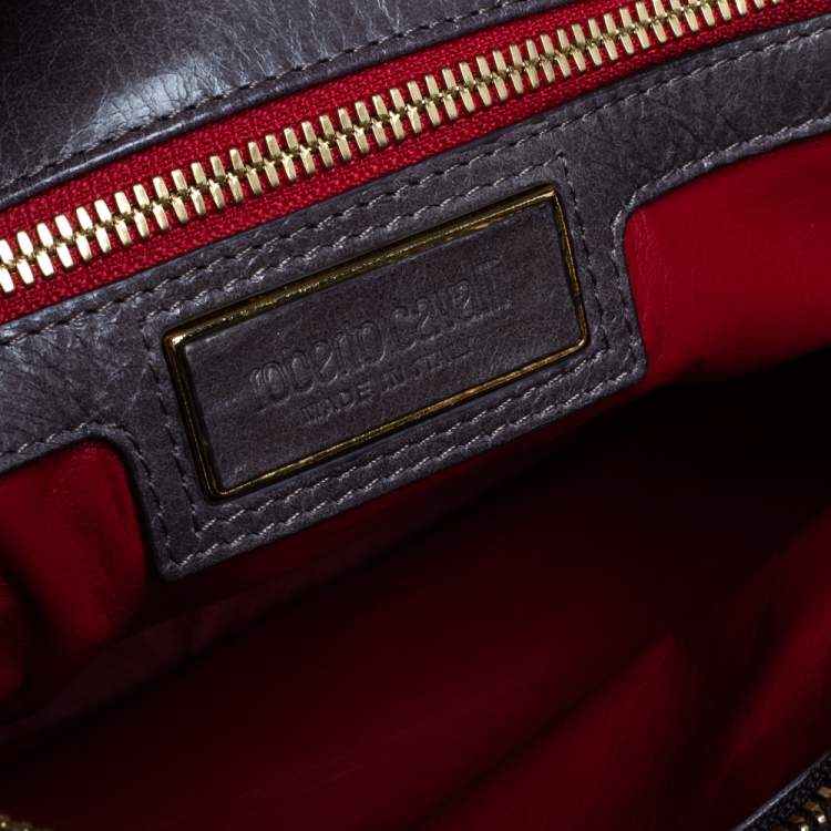 مملوكة مسبقًا Roberto Cavalli Grey Leather Studded Satchel 