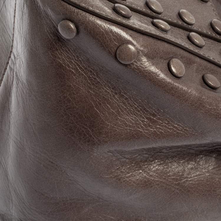 مملوكة مسبقًا Roberto Cavalli Grey Leather Studded Satchel 