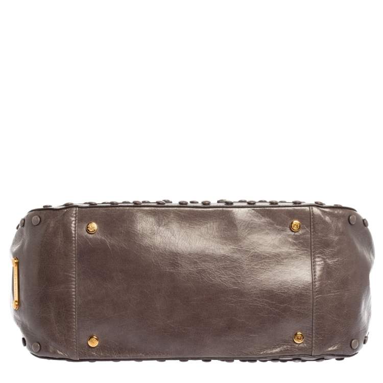 مملوكة مسبقًا Roberto Cavalli Grey Leather Studded Satchel 