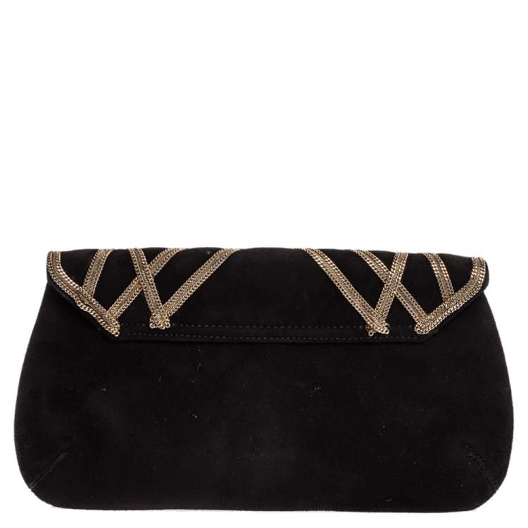 Pre Owned Roberto Cavalli Black Suede Chain Detail Clutch