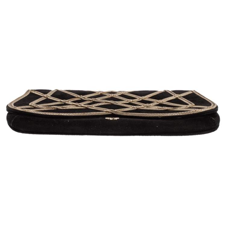 Pre Owned Roberto Cavalli Black Suede Chain Detail Clutch