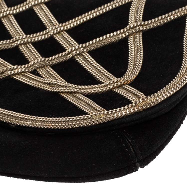Pre Owned Roberto Cavalli Black Suede Chain Detail Clutch