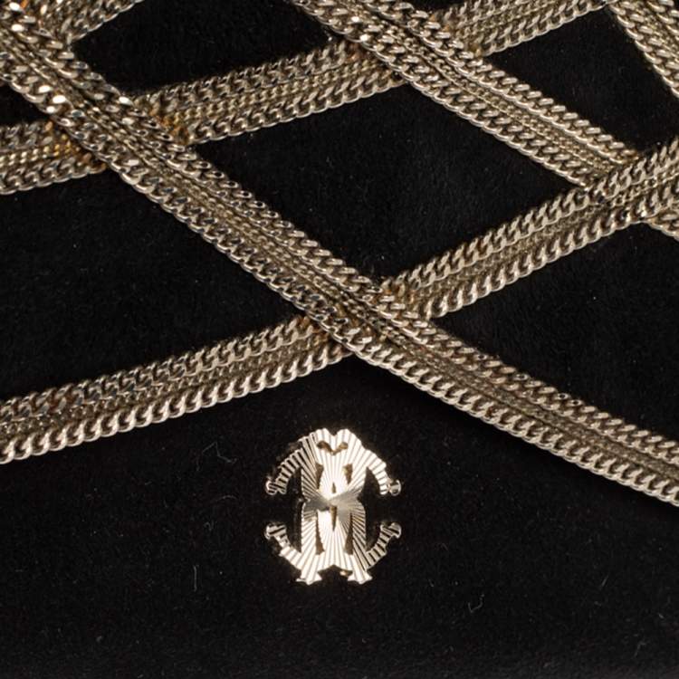 Pre Owned Roberto Cavalli Black Suede Chain Detail Clutch