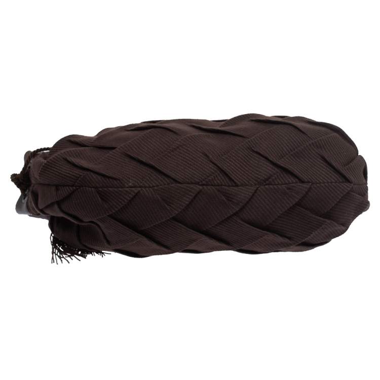 Pre Owned Roberto Cavalli Dark Brown Pleated Fabric and Leather Tassel Hobo