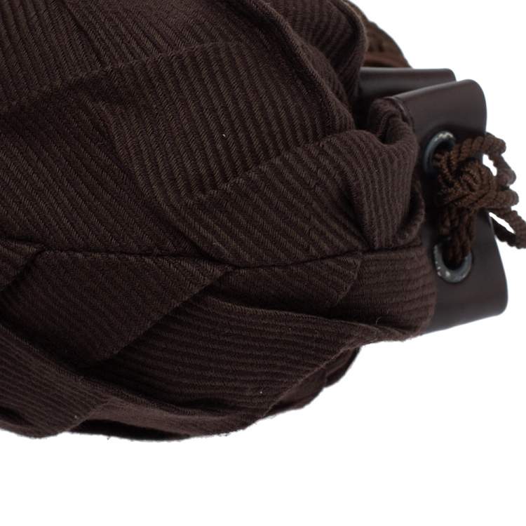 Pre Owned Roberto Cavalli Dark Brown Pleated Fabric and Leather Tassel Hobo