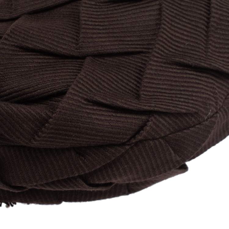 Pre Owned Roberto Cavalli Dark Brown Pleated Fabric and Leather Tassel Hobo