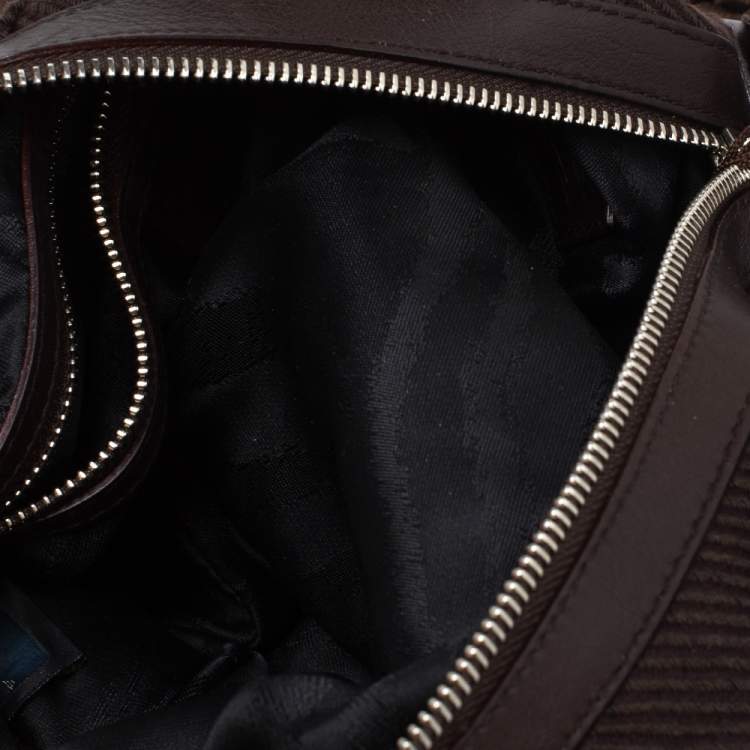 Pre Owned Roberto Cavalli Dark Brown Pleated Fabric and Leather Tassel Hobo