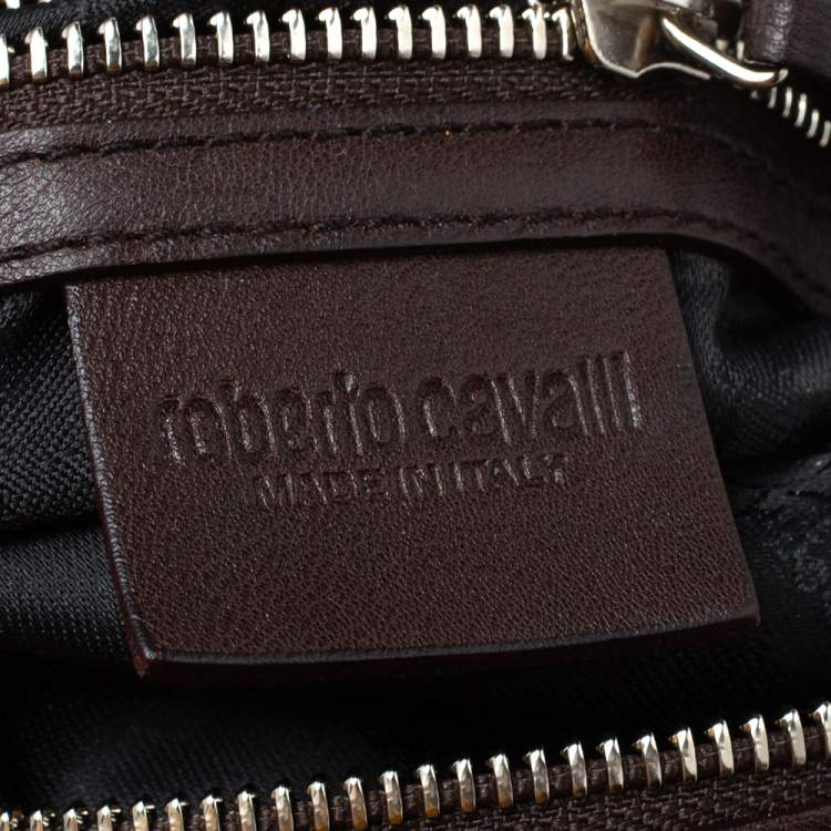 Pre Owned Roberto Cavalli Dark Brown Pleated Fabric and Leather Tassel Hobo