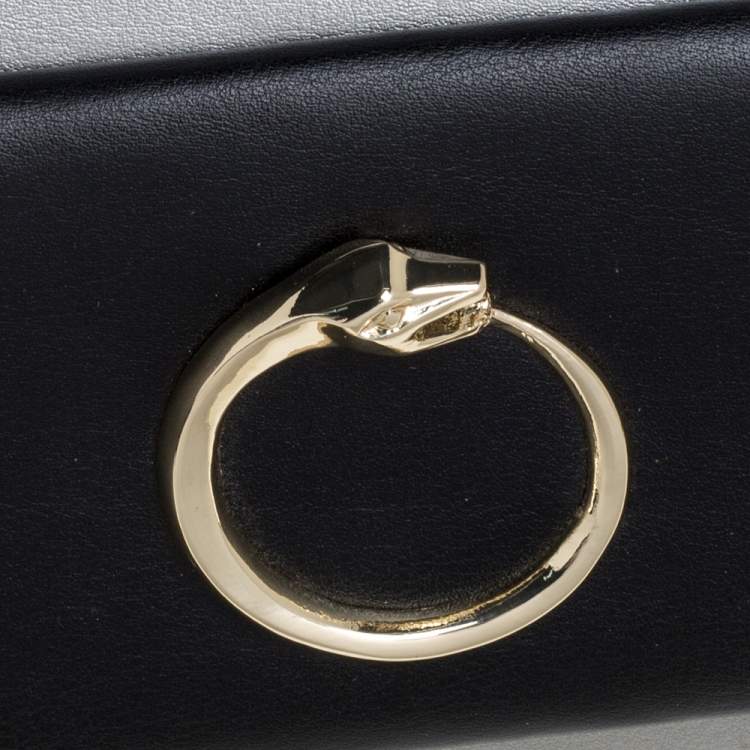 Pre Owned Roberto Cavalli Grey/Black Leather Panther Zip Around Wallet