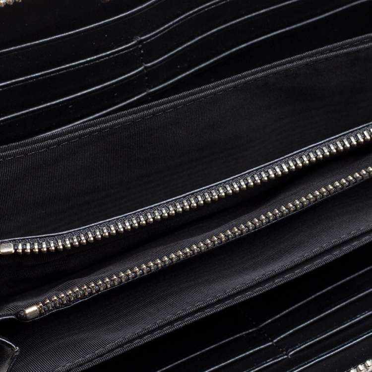 Pre Owned Roberto Cavalli Grey/Black Leather Panther Zip Around Wallet