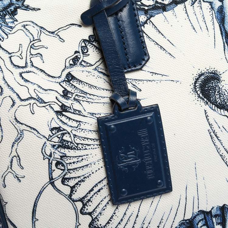 Pre Owned Roberto Cavalli Blue/White Printed Canvas and Leather Shopper Tote
