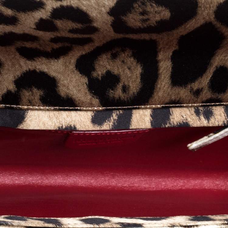 Pre Owned Roberto Cavalli Brown/Black Leopard Print Satin Pleated Chain Clutch