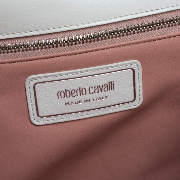 Pre Owned Roberto Cavalli White Leather Flap Shoulder Bag