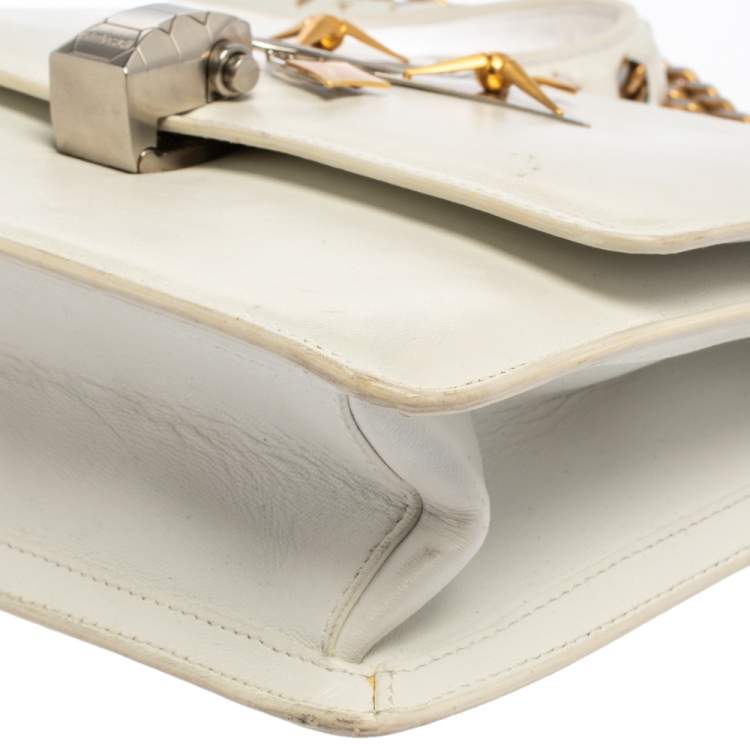 Pre Owned Roberto Cavalli White Leather Flap Shoulder Bag