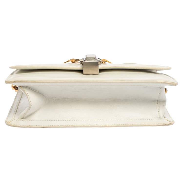 Pre Owned Roberto Cavalli White Leather Flap Shoulder Bag