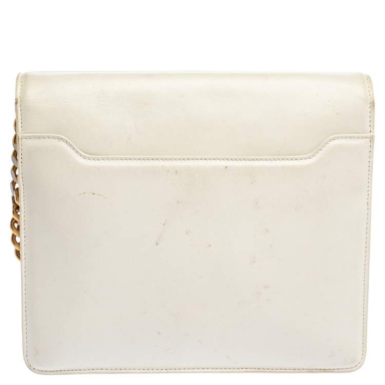 Pre Owned Roberto Cavalli White Leather Flap Shoulder Bag