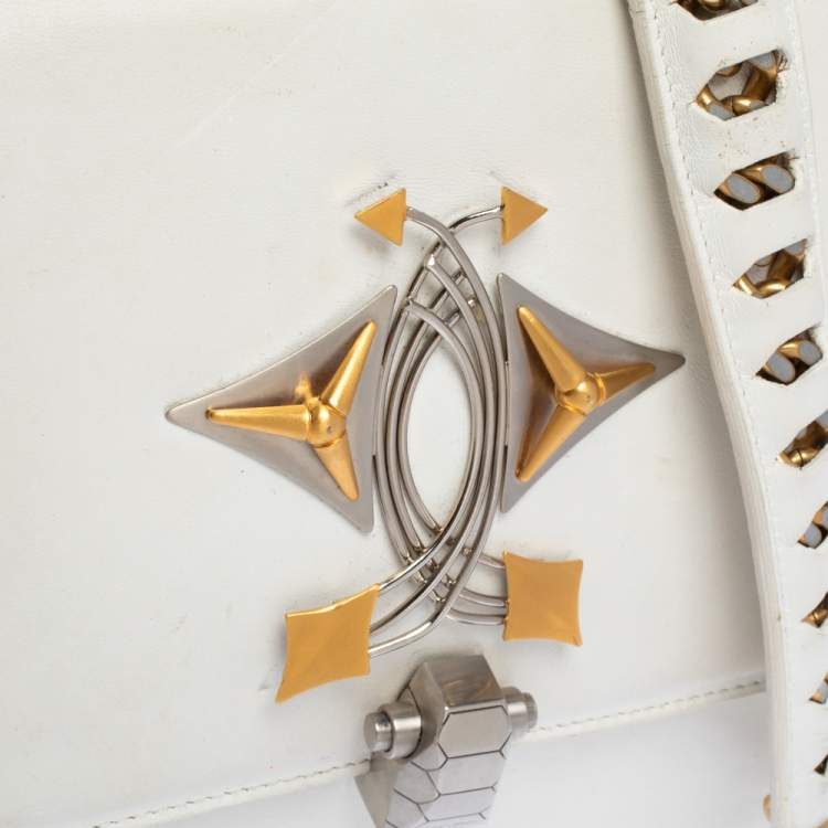 Pre Owned Roberto Cavalli White Leather Flap Shoulder Bag