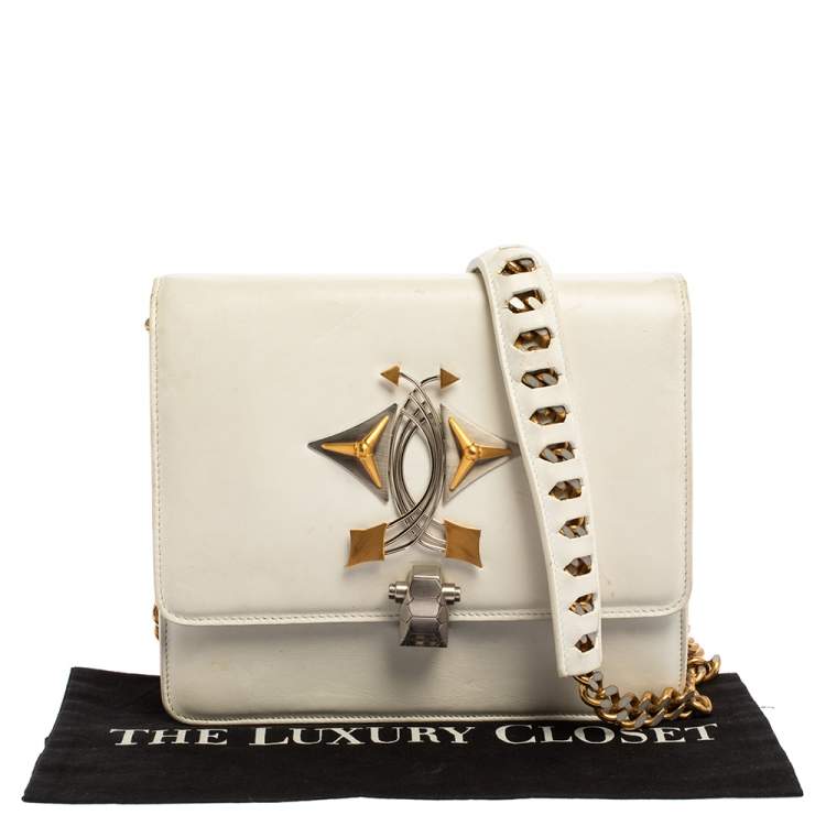 Pre Owned Roberto Cavalli White Leather Flap Shoulder Bag