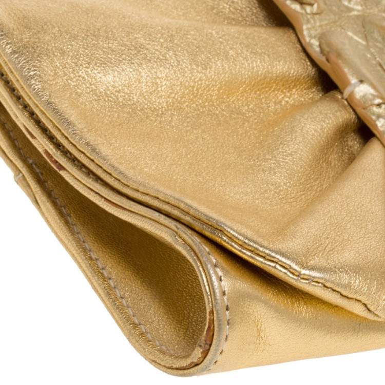 Pre Owned Roberto Cavalli Metallic Gold Leather and Croc Embossed Leather Chain Clutch