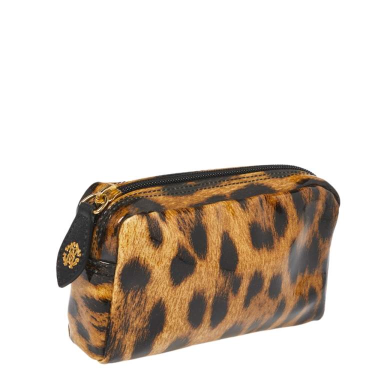 مملوكة مسبقًا Roberto Cavalli Brown Leopard Print Patent Leather Pouch