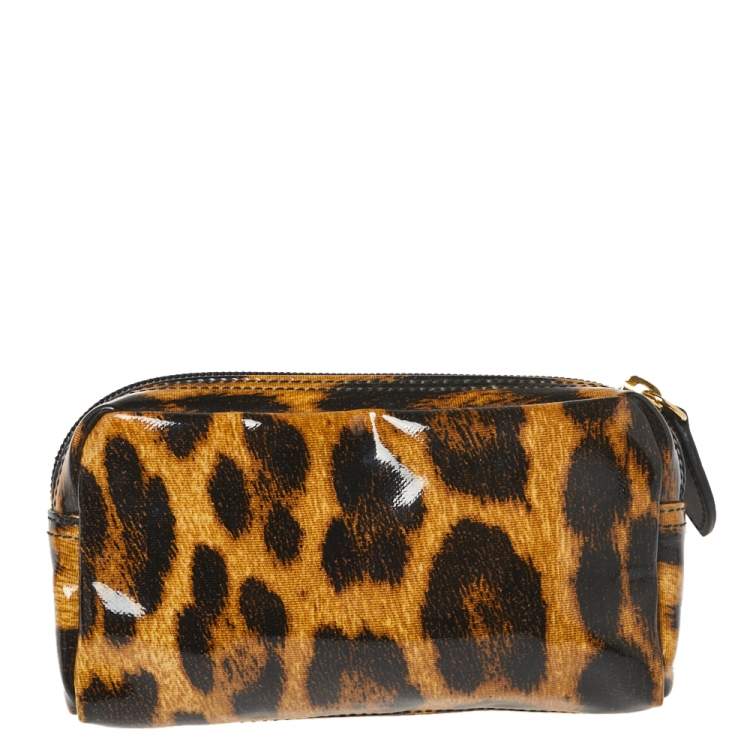مملوكة مسبقًا Roberto Cavalli Brown Leopard Print Patent Leather Pouch