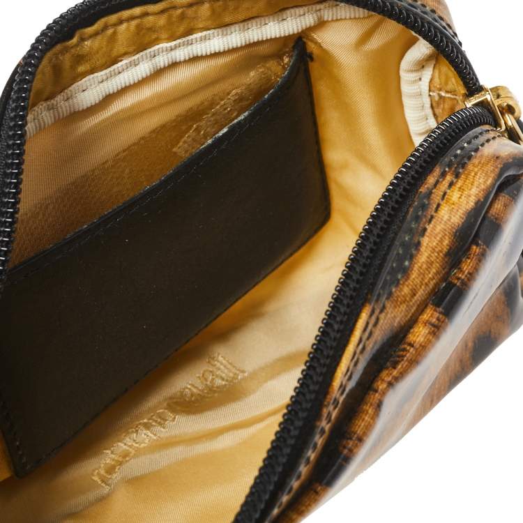 مملوكة مسبقًا Roberto Cavalli Brown Leopard Print Patent Leather Pouch