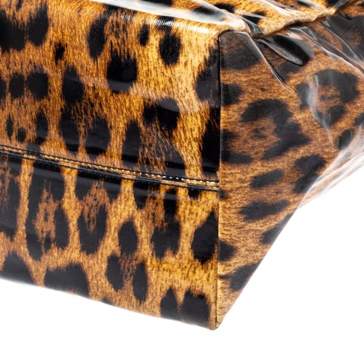 Pre Owned Roberto Cavalli Brown/Black Leopard  Print Patent Leather Tote